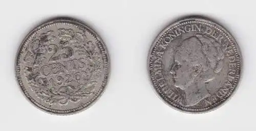 25 Cents Silber Münze Niederlande Wilhelmina 1926 ss (152627)