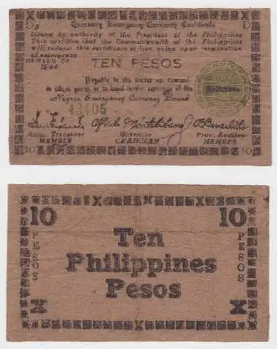 10 Pesos Banknote Philippinen Notfall Note 1944 Pick S676a (151785)