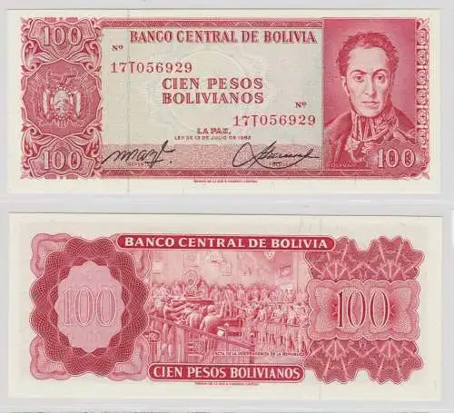 100 Bolivianos Banknote Bolivien Bolivia 1962 Pick 163 bankfrisch UNC (152191)