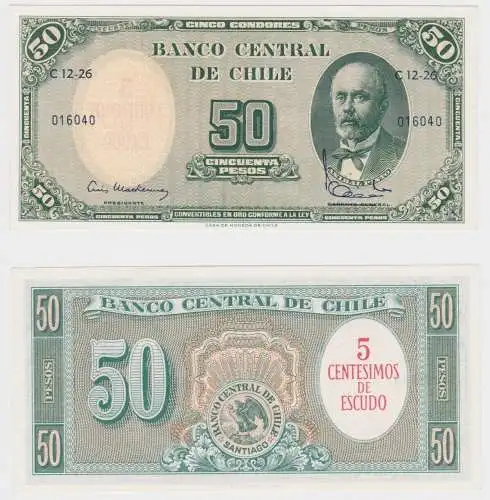 5 Centesimos auf 50 Peso Banknote Chile 1960-61 fast kassenfrisch P125 (152333)