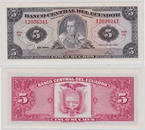 5 Sucres Banknote Ecuador 20.04.1983 bankfrisch UNC (152046)