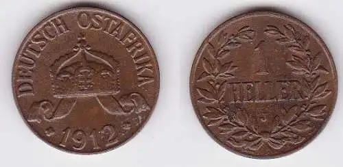 1 Heller Kupfer Münze Deutsch Ostafrika 1912 J (122967)