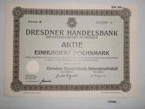 100 Reichsmark Aktie Dresdner Handelsbank AG Dresden Mai 1930 (124369)