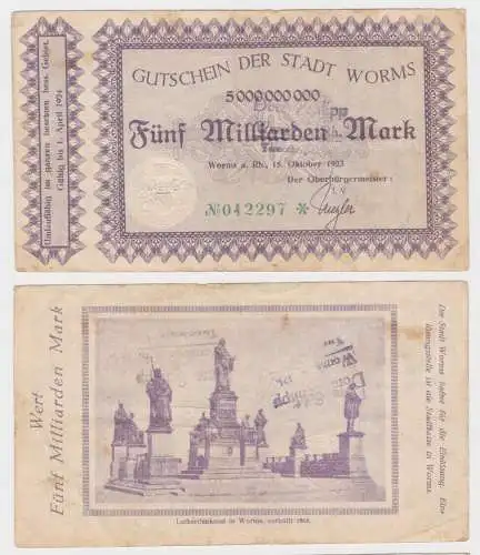 5 Milliarden Mark Banknote Inflation Stadt Worms 15.10.1923 (140311)