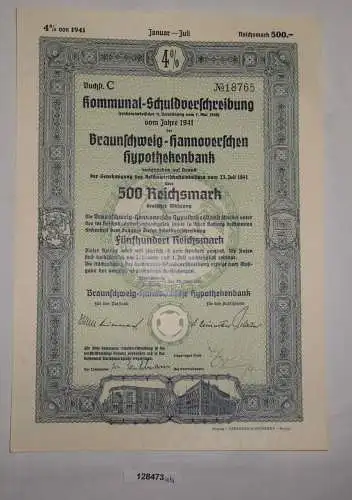 500 RM Schuldverschreibung Braunschweig-Hannoversche Hypothekenbank 1941 /128473