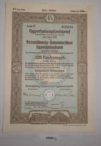 100 RM Pfandbrief Braunschweig-Hannoversche Hypothekenbank 30.Aug. 1941 (128283)
