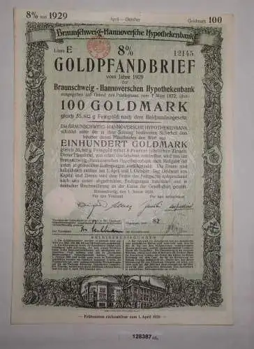 100 Goldmark Pfandbrief Braunschweig-Hannoversche Hypothekenbank 1929 (128387)