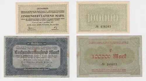 2 x 100000 Mark Banknoten Inflation Stadt Plauen 1.8./7.9.1923 (135386)