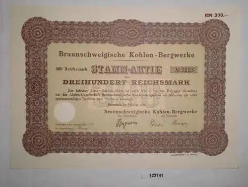 300 RM Aktie Braunschweigische Kohlen-Bergwerke Helmstedt Februar 1929 (123741)
