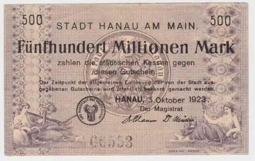 500 Millionen Mark Banknote Inflation Stadt Hanau am Main 3.10.1923 (140151)