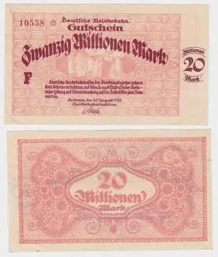 20 Millionen Mark Banknote Reichsbahndirektion Karlsruhe 20.08.1923 (140377)