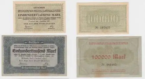2 x 100000 Mark Banknoten Inflation Stadt Plauen 1.8./7.9.1923 (135016)