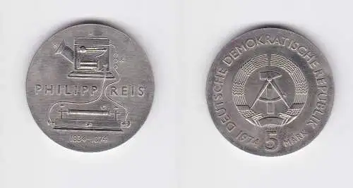 DDR Gedenk Münze 5 Mark Philipp Reis 1974 Stempelglanz (128470)