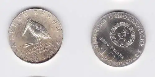 DDR Gedenk Münze 10 Mark Alfred Brehm 1984 Stempelglanz Silber (128460)