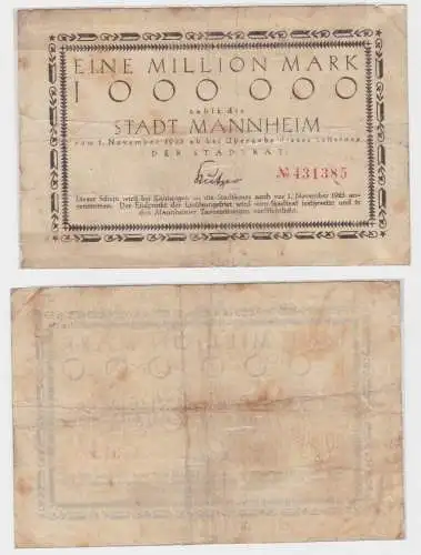 1 Million Mark Banknote Inflation Stadt Mannheim 1923 (140159)