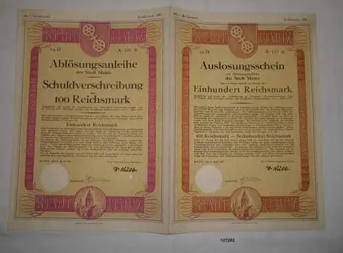 100 Reichsmark Ablösungsanleihe der Stadt Mainz 4.April 1929 (127282)
