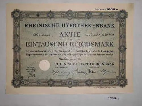 1000 Reichsmark Aktie Rheinische Hypothekenbank Mannheim Juni 1928 (126961)