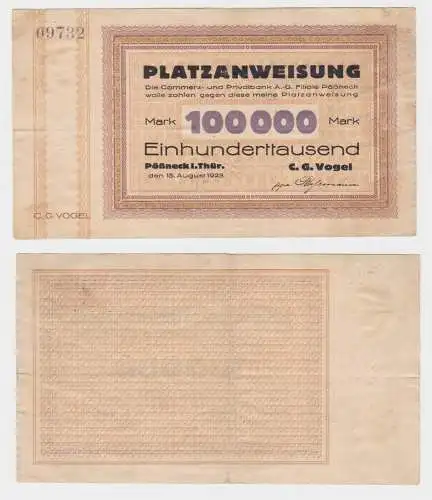 100000 Mark Banknote Pössneck Firma C.G.Vogel 15.08.1923 (137212)