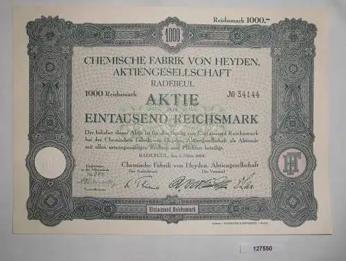 1000 RM Aktie Chemische Fabrik von Heyden AG Radebeul 1. März 1929 (127550)