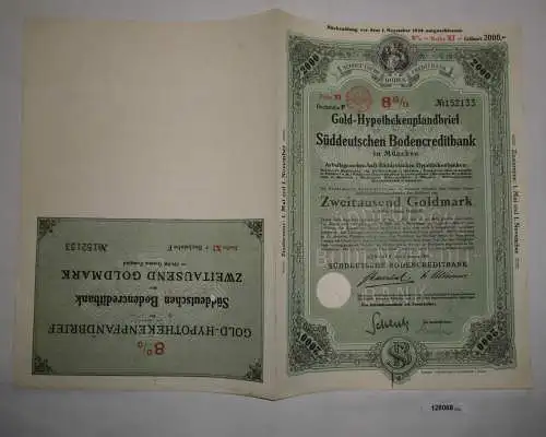 2000 Goldmark Pfandbrief Süddeutsche Bodencreditbank München 2.Jan 1929 (128068)