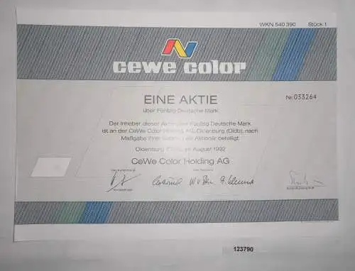 50 Mark Aktie CEWE Color Holding AG Oldenburg August 1992 (123790)