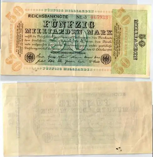 50 Milliarden Mark Banknote Inflation 10.10.1923 Rosenberg Nr.117 b (124044)