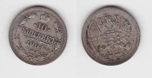 10 Kopeken Silber Münze Russland 1904 AP ss (145287)
