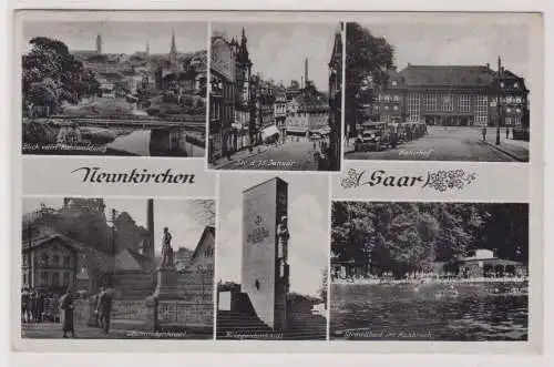 99987 AK Neunkirchen - Bahnhof, Strandbad, Kriegerdenkmal, Straßenansicht 1940