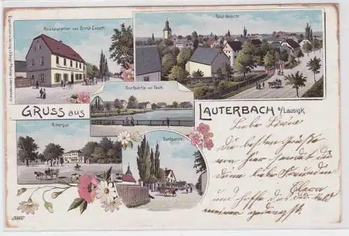 86433 Ak Lithographie Gruß aus Lauterbach bei Lausigk Rittergut usw. um 1900