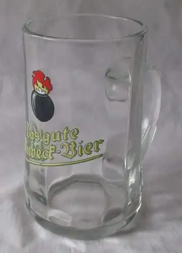 Glas Bierkrug m. Emaillemalerei Das gute Riebeck-Bier Brauerei vor 1945 (157050)