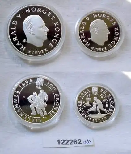 Etui mit 2 Silber Münzen Norwegen Olympia Lillehammer 1992 OVP (122262)