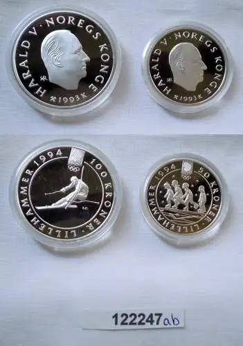 Etui mit 2 Silber Münzen Norwegen Olympia Lillehammer 1993 OVP (122247)
