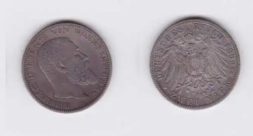 2 Mark Silbermünze Württemberg König Wilhelm II 1899 F Jäger 174  (117171)