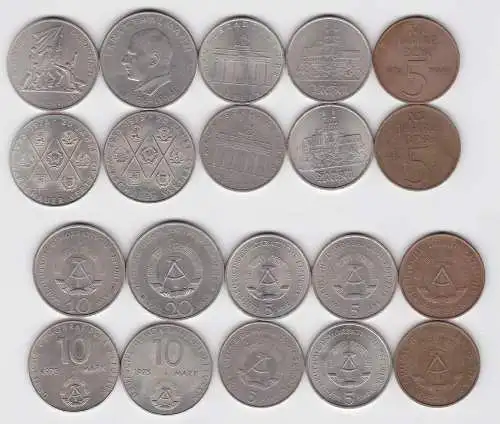 10 x DDR Gedenk Münzen 5, 10 und 20 Mark Meißen, Thälmann, Buchenwald (113030)