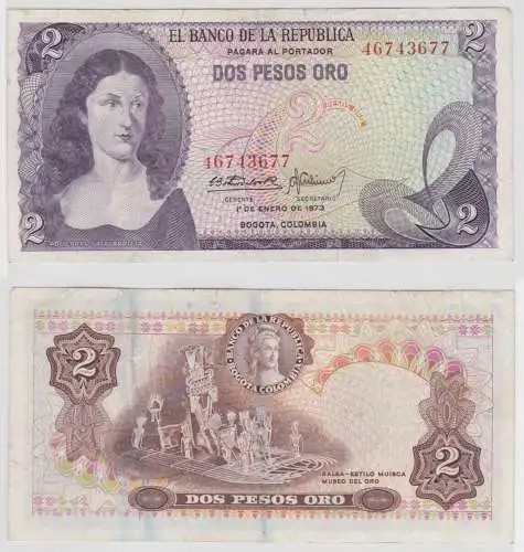 2 Pesos Oro Banknote Kolumbien Columbia 01.01.1973 Pick 413a (134220)