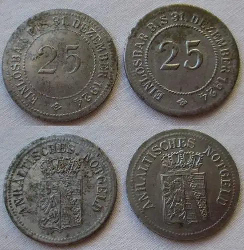 2 x 25 Pfennig Eisen Münzen Anhaltisches Notgeld 1924 (137960)