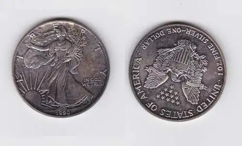 1 Dollar Silber Münze Silver Eagle USA 1990 1 Unze Feinsilber (148635)
