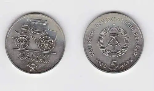 DDR Gedenk Münze 5 Mark 500 Jahre Postwesen 1990 Stempelglanz (148780)