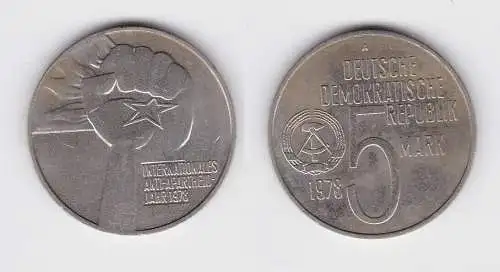 DDR Gedenk Münze 5 Mark Anti Apartheid Jahr 1978 Stempelglanz (148742)