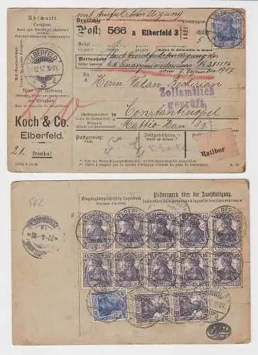 94576 Paketkarte Elberfeld 1917 nach Constantinopel mit 2,20 Frankatur