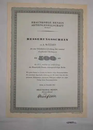 500 Mark Aktie Braunkohlen Benzin AG Berlin Dezember 1963 (127623)