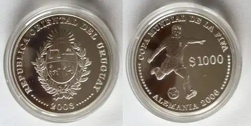 1000 Pesos Silber Münze 2003 Uruguay Fußball WM 2006 in Deutschland (121054)
