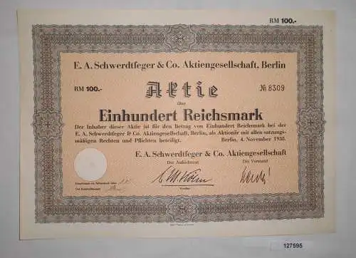 100 Mark Aktie E.A.Schwerdtfeger & Co. AG in Berlin 4.November 1938 (127595)