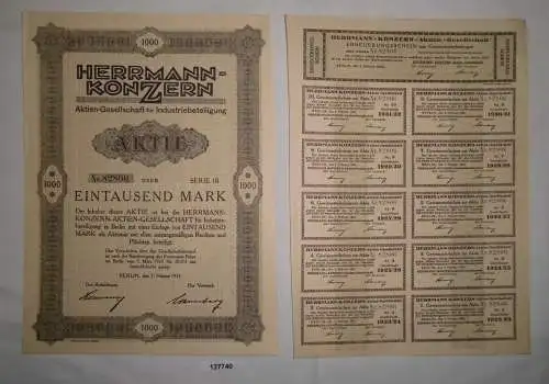 1000 Mark Aktie Herrmann Konzern AG in Berlin 7.März 1923 (127740)