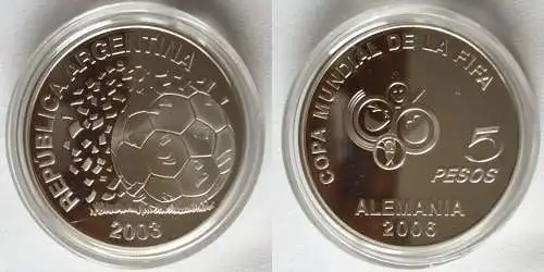 5 Pesos Silber Münze 2003 Argentinien Fußball WM 2006 in Deutschland (122782)