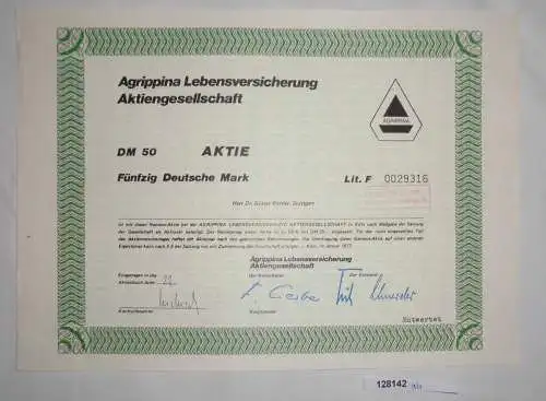 50 Deutsche Mark Aktie Agrippina Lebensversicherung AG Köln Januar 1977 (128142)