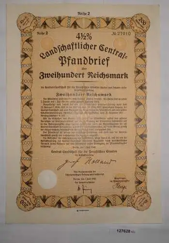200 Reichsmark Landschaftlicher Central Pfandbrief Berlin 1940 (127628)