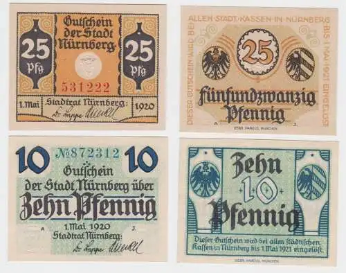 2 Banknoten Notgeld 10 & 25 Pfennig Stadt Nürnberg 1920 (140278)
