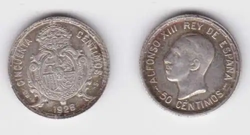 50 Centimos Silber Münze Spanien 1926 Alfonso XIII (140937)