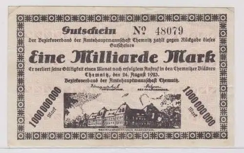 1 Milliarde Mark Banknote Amtshauptmannschaft Chemnitz 24.08.1923 (137497)